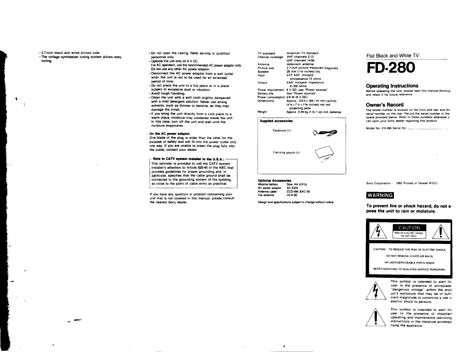 Sony FD280 Operating Manual