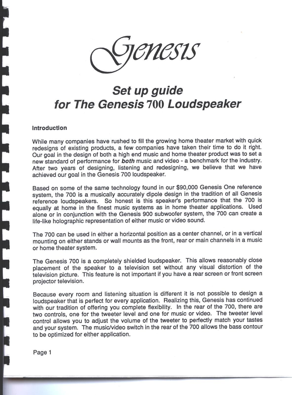 Genesis 700 Owners manual