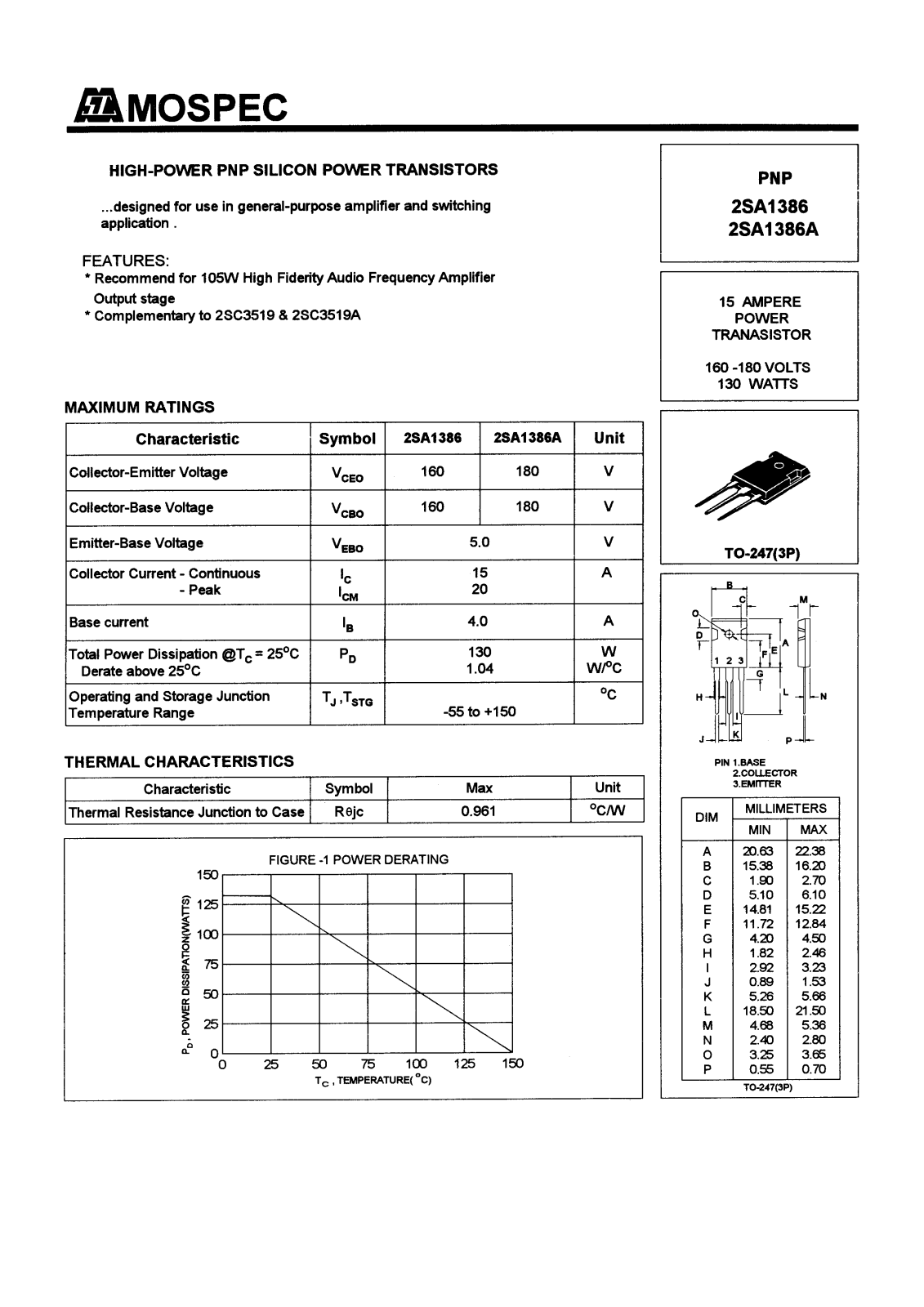 MOSPEC 2SA1386A, 2SA1386 Datasheet