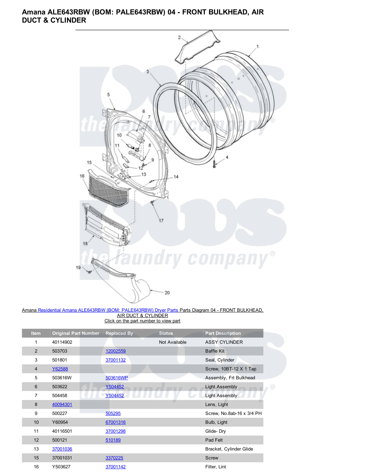 Amana ALE643RBW Parts Diagram