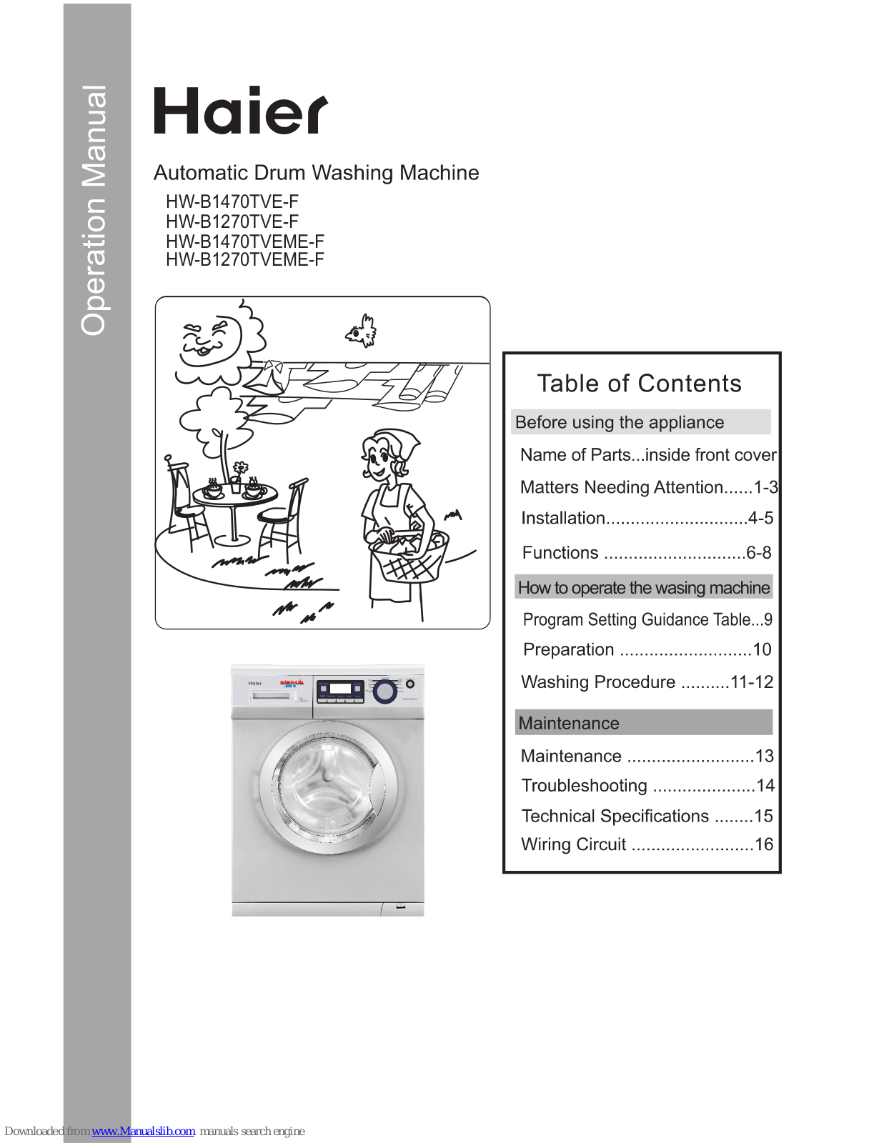 Haier HW-B1470TVE-F, HW-B1270TVE-F, HW-B1470TVEME-F, HW-B1270TVEME-F Operation Manual