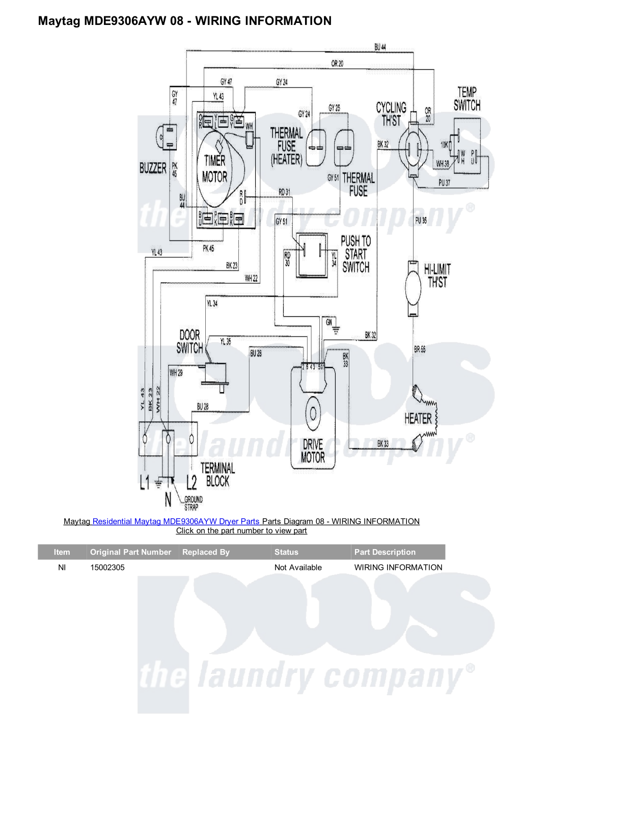 Maytag MDE9306AYW Parts Diagram