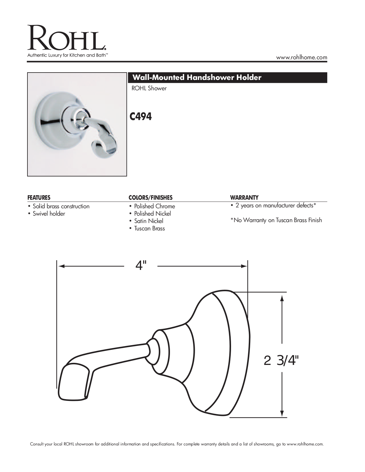 Rohl C494TCB User Manual