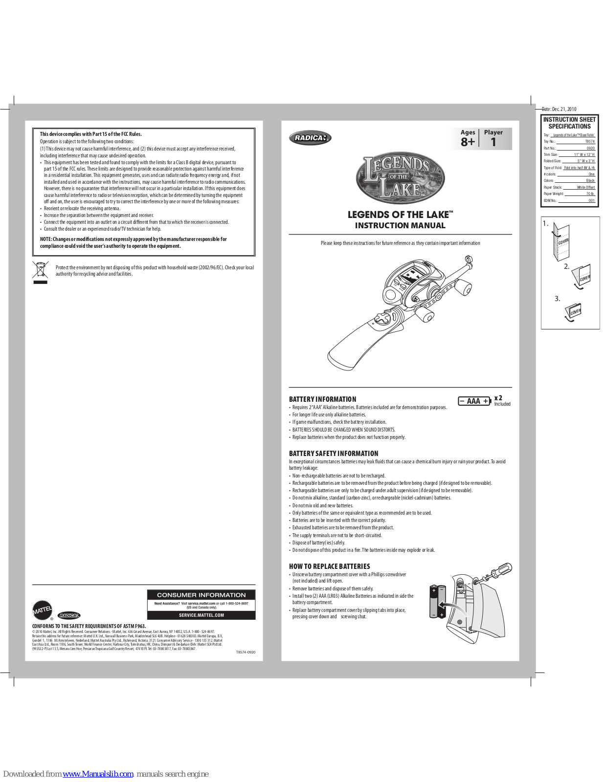 Mattel Legends of the Lake Instructions Manual