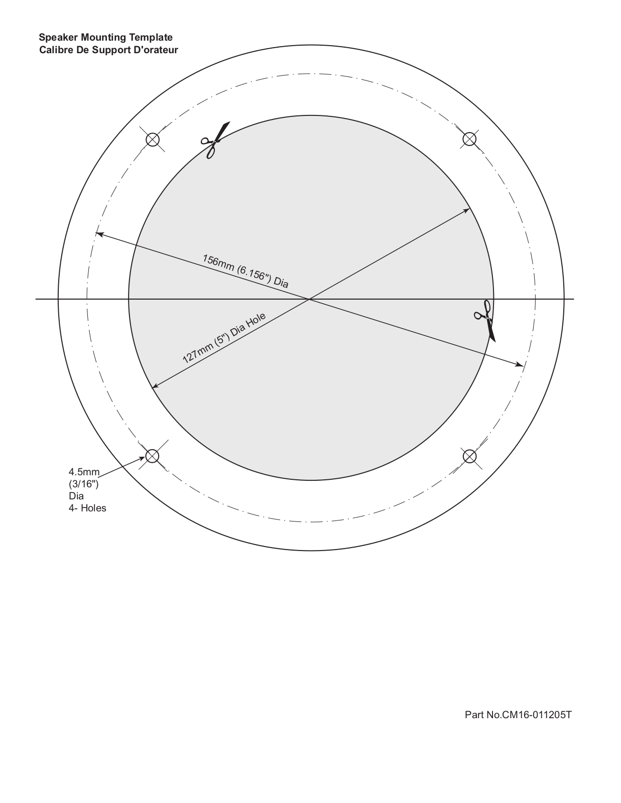 Clarion CM1625-2, CM1605-2 Speaker Mounting Template