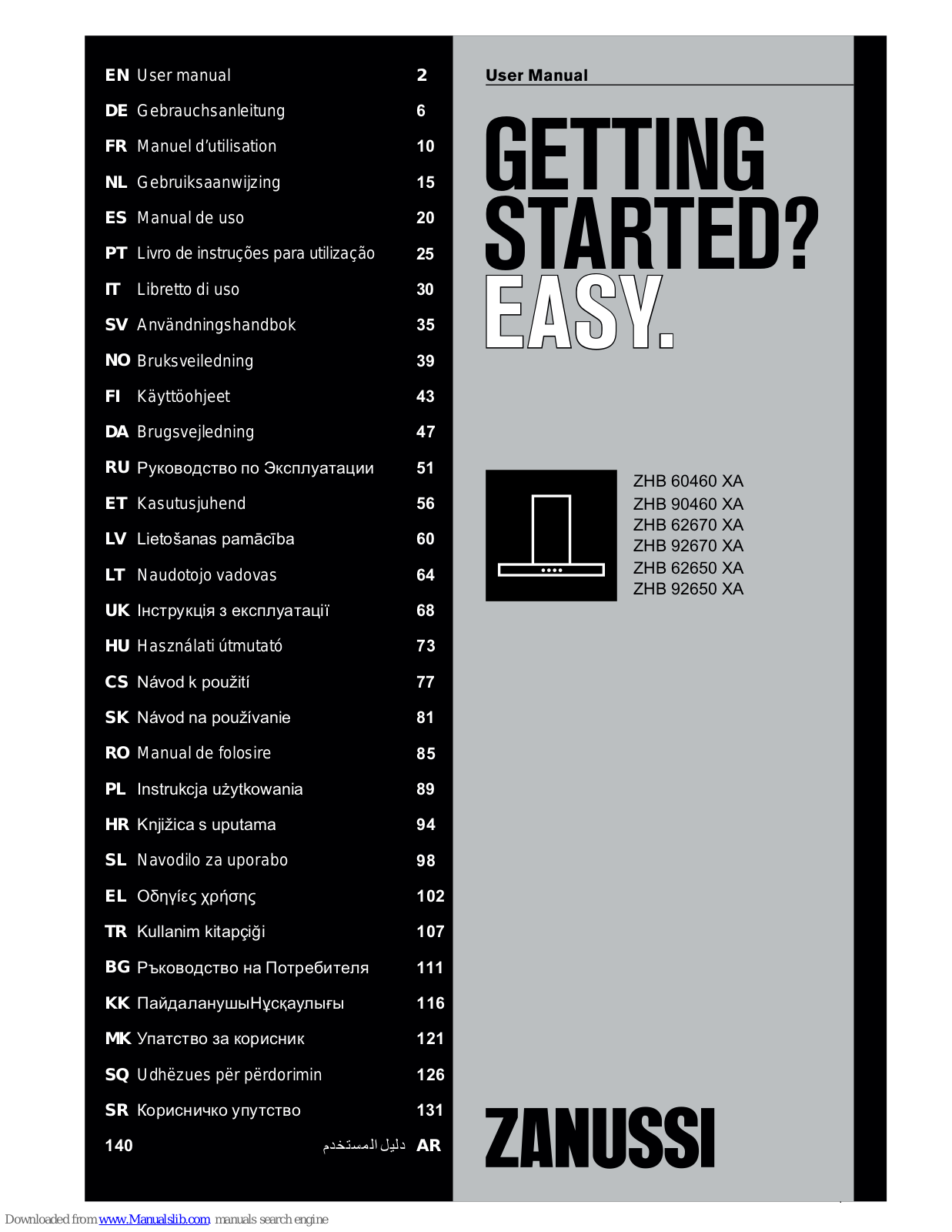 Zanussi ZHB 60460 XA, ZHB 62650 XA, ZHB 92650 XA User Manual