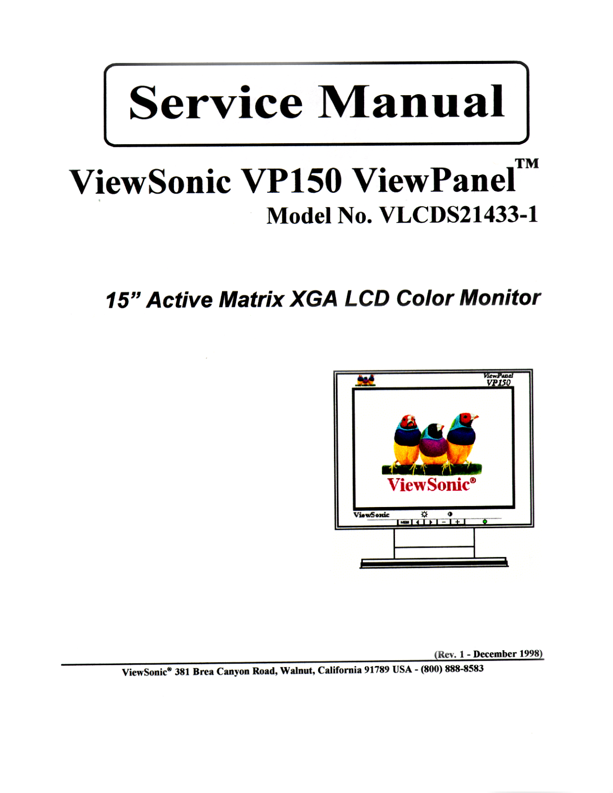 ViewSonic VP150,VLCDS21433-1 Service manual