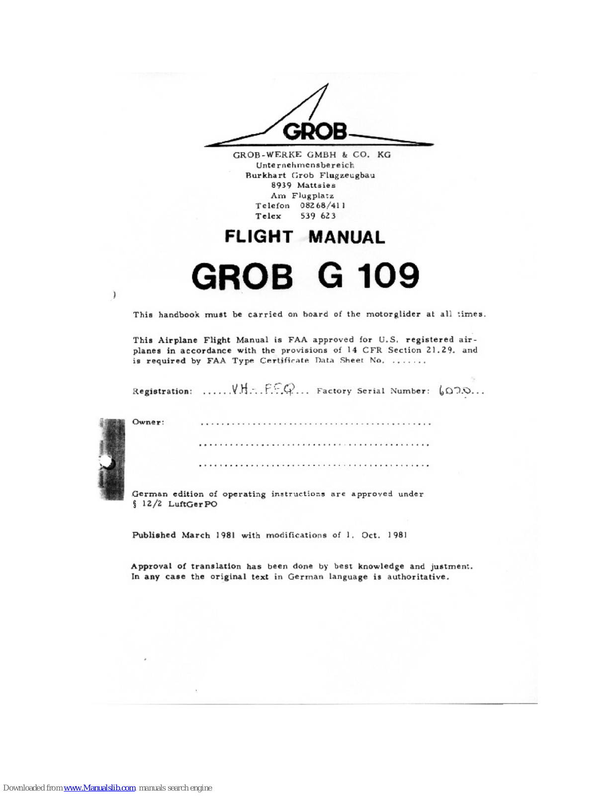 Grob G 109 Flight Manual