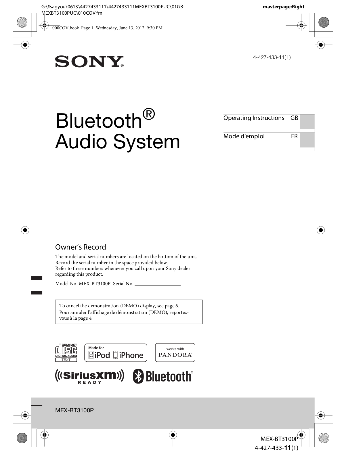 Sony MEXBT3100 Users Manual