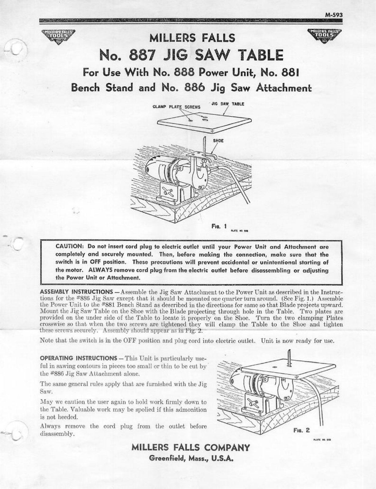 Millers Falls No. 887 Jig Saw Table Scroll/Jig Saws - ManualMachine.com