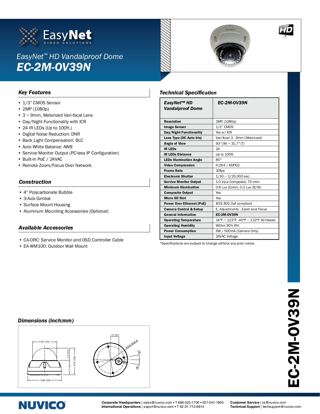 Nuvico EC-2M-OV39N Specsheet