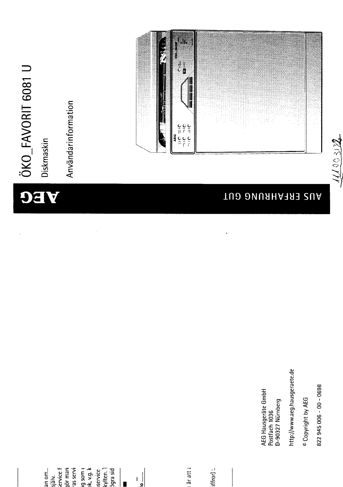 AEG FAV6081 U W Manual