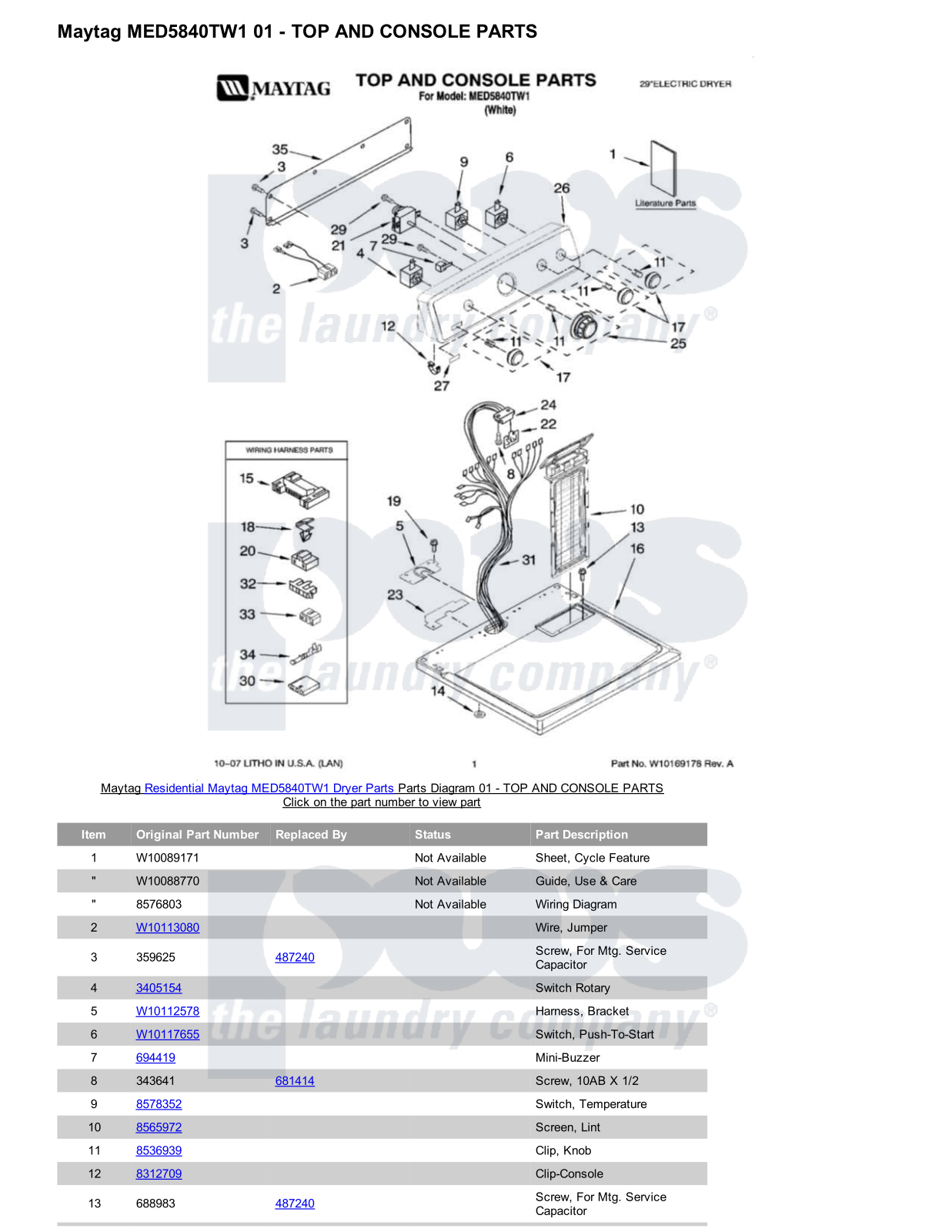 Maytag MED5840TW1 Parts Diagram