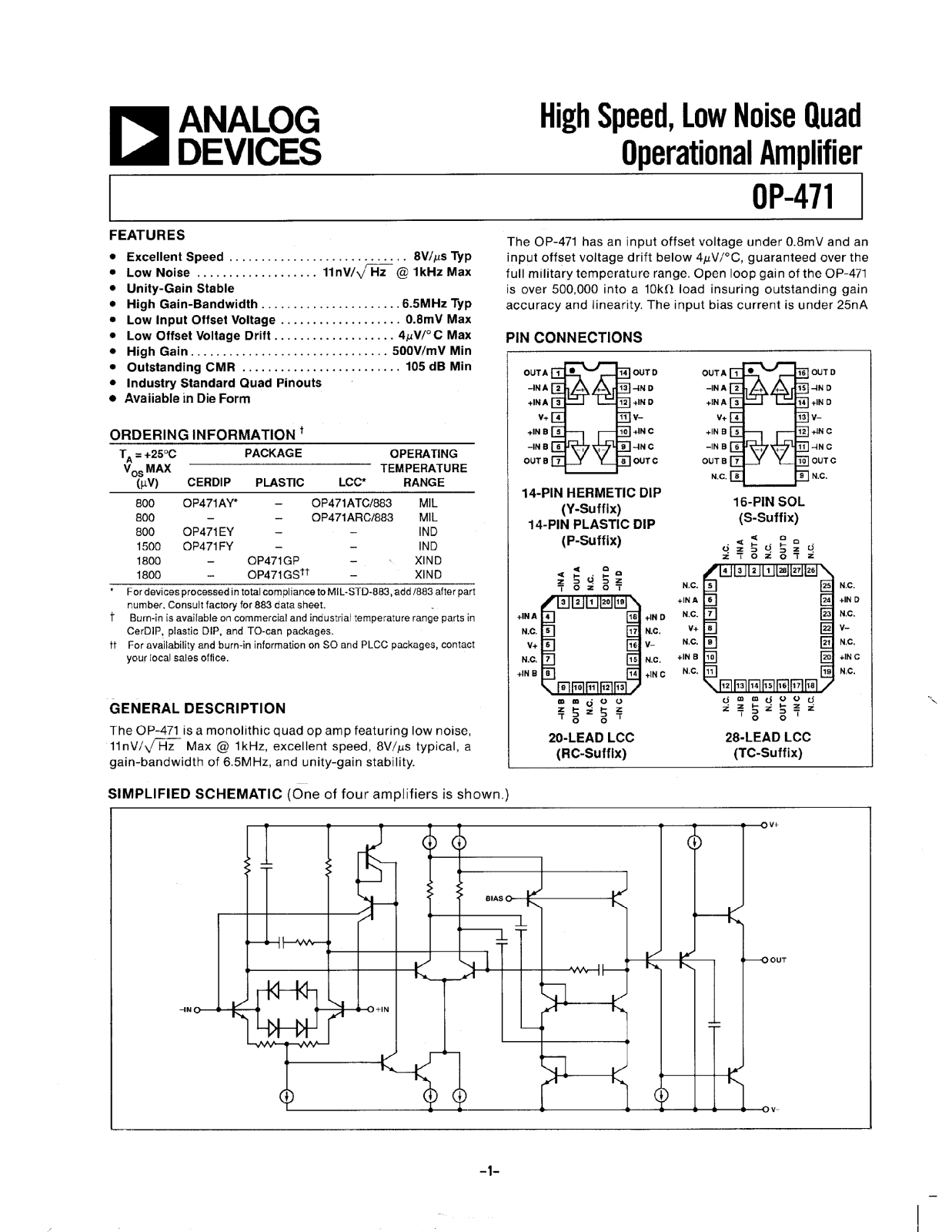 Analog Devices OP471 Datasheet