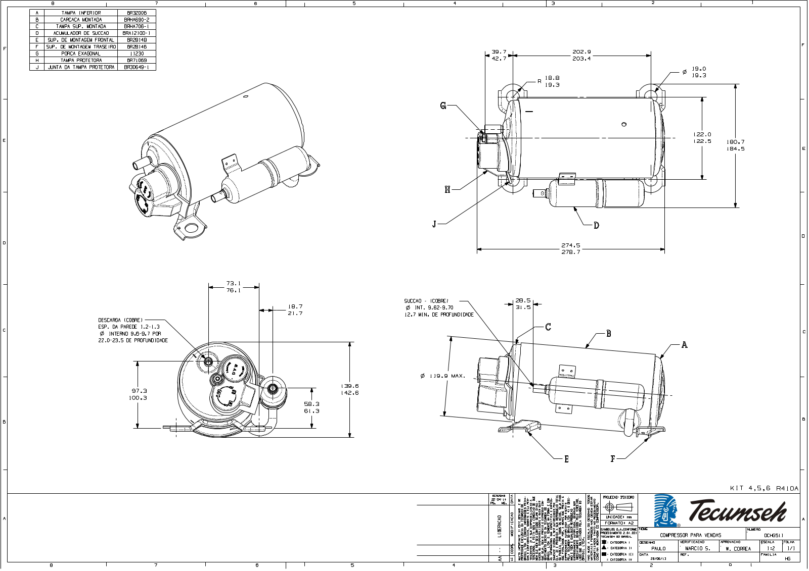 Tecumseh HGA5471BXD, HGA5471BXV Drawing Data