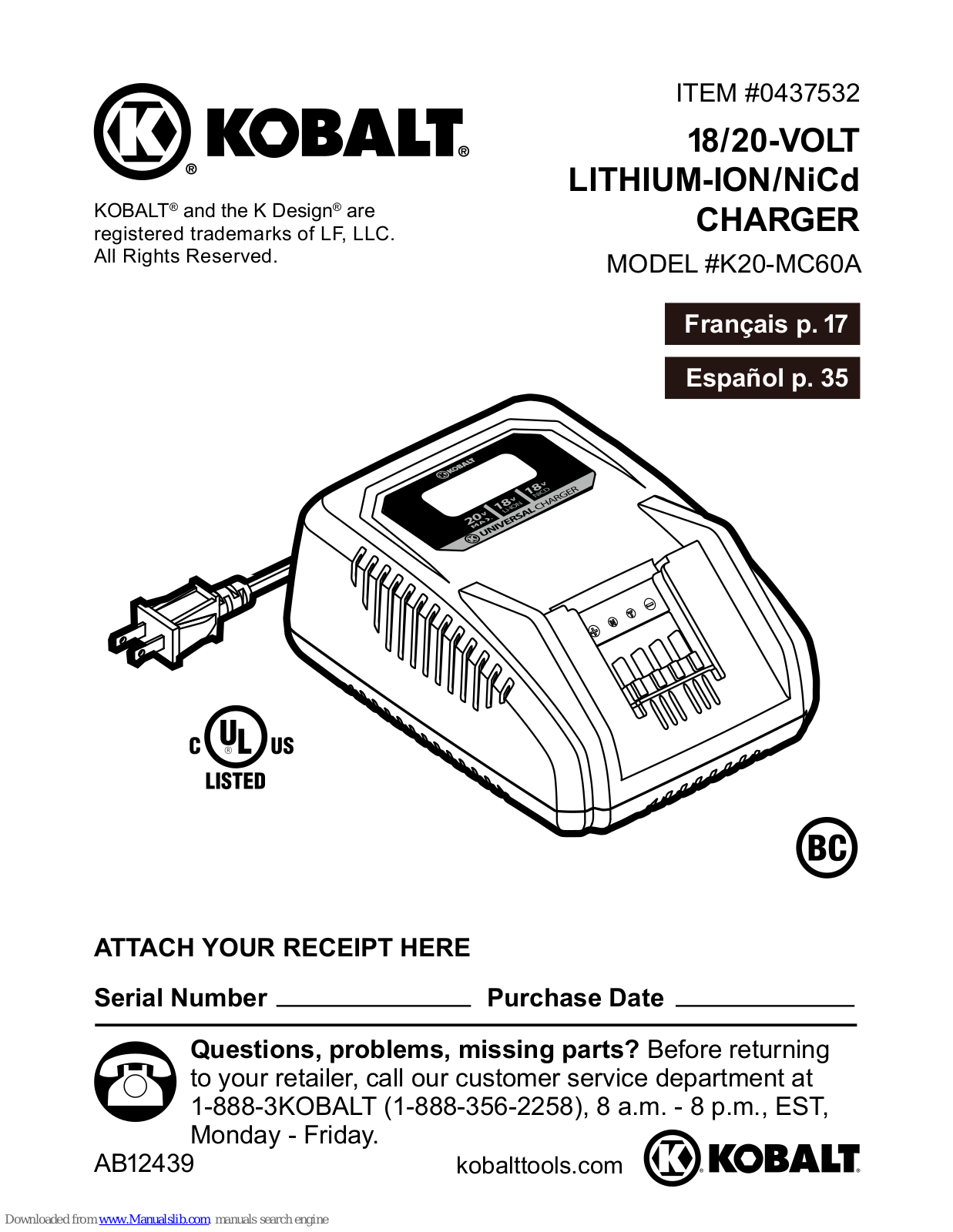 Kobalt K20-MC60A User Manual