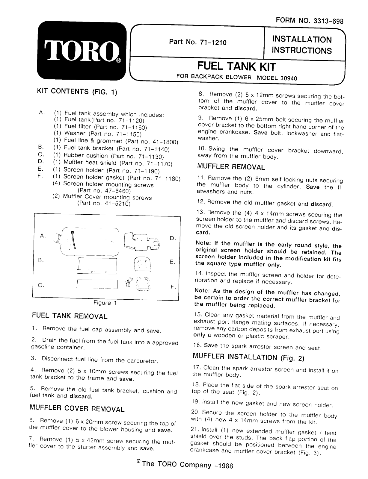 Toro 71-1210 Installation Instructions