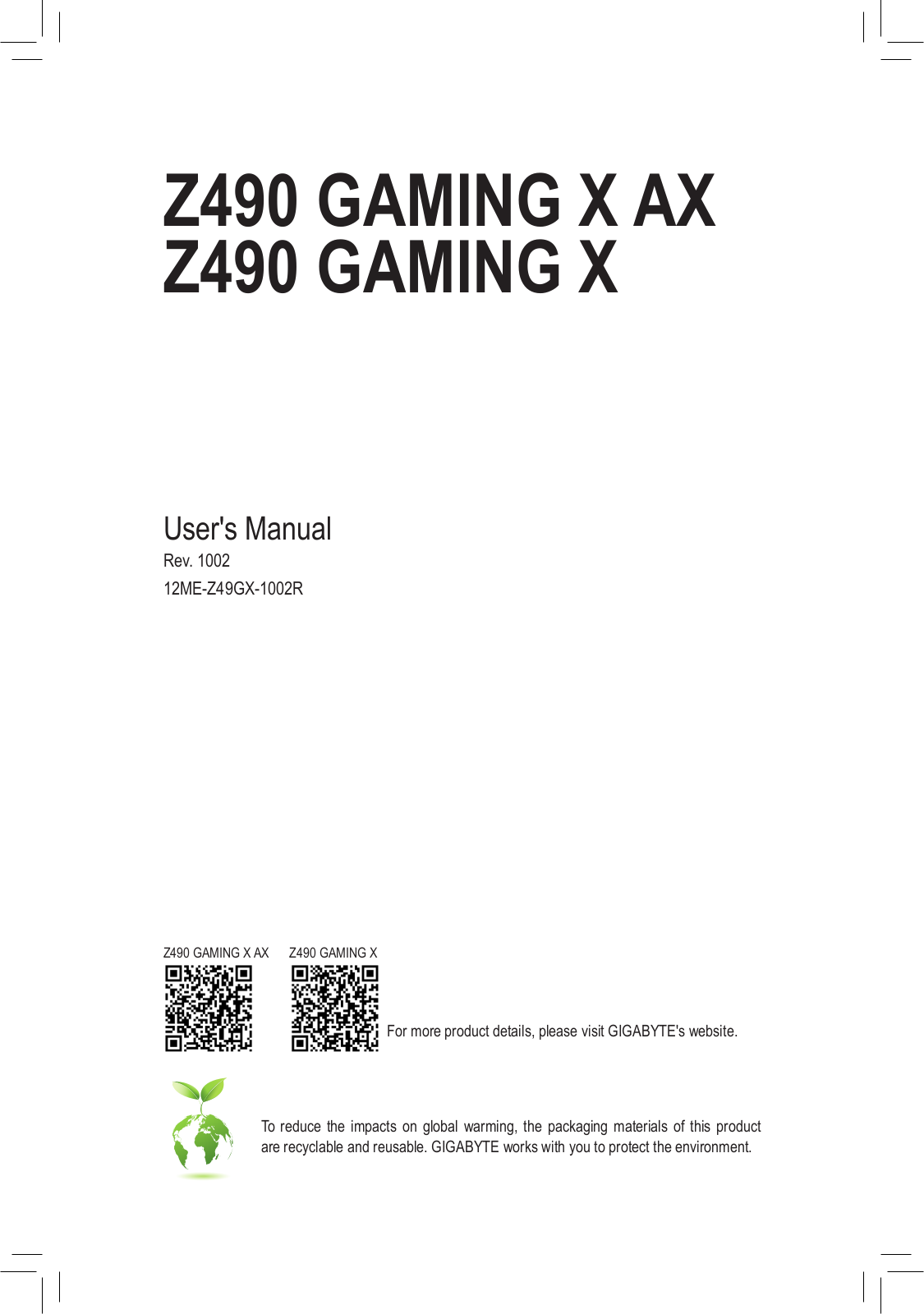 Gigabyte Z490 Gaming X AX operation manual