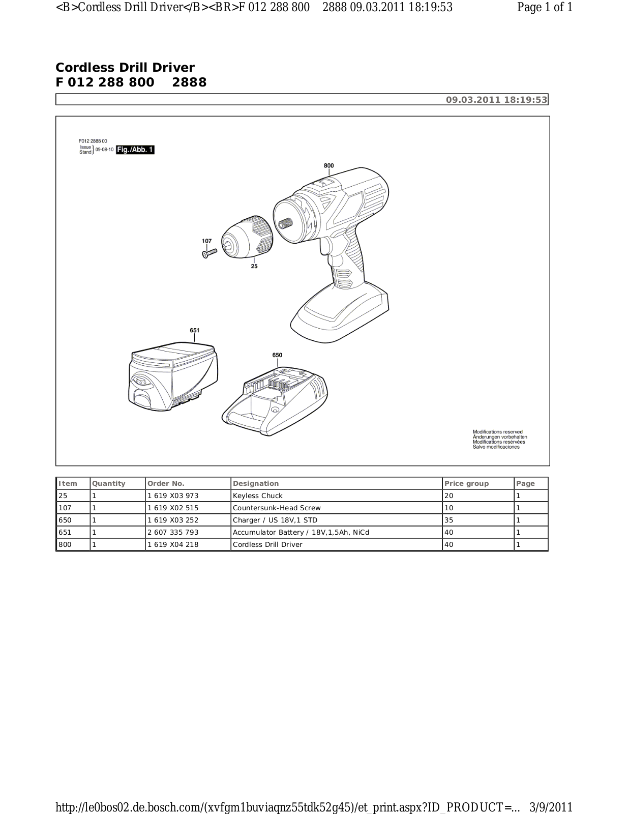 Skil 2888 PARTS LIST