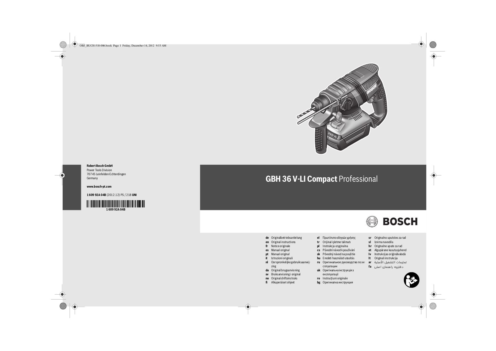 Bosch SDS Plus GBH 36 V LI Compact User manual