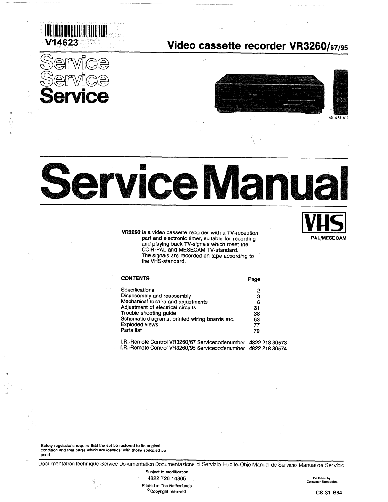 Philips vr3260 Service Manual
