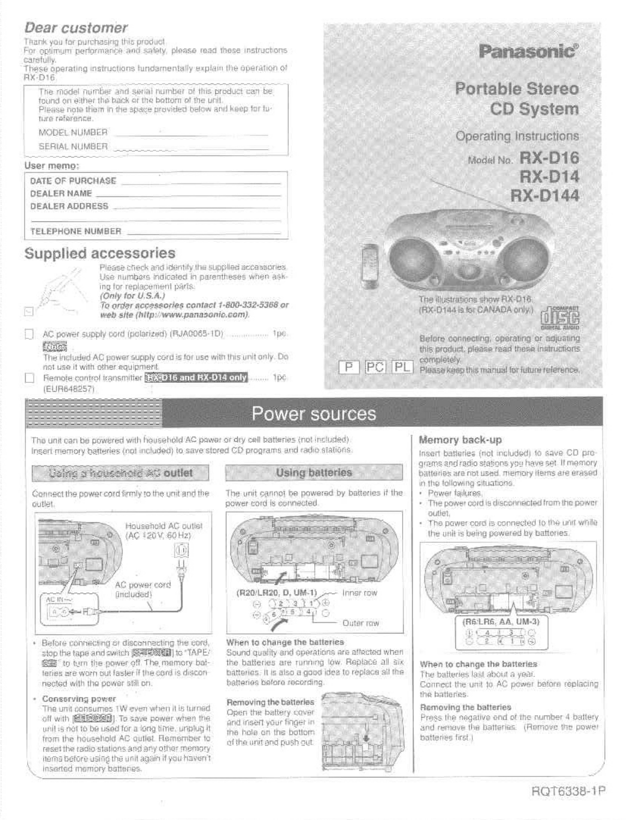 Panasonic RXD144, RXD14 User Manual