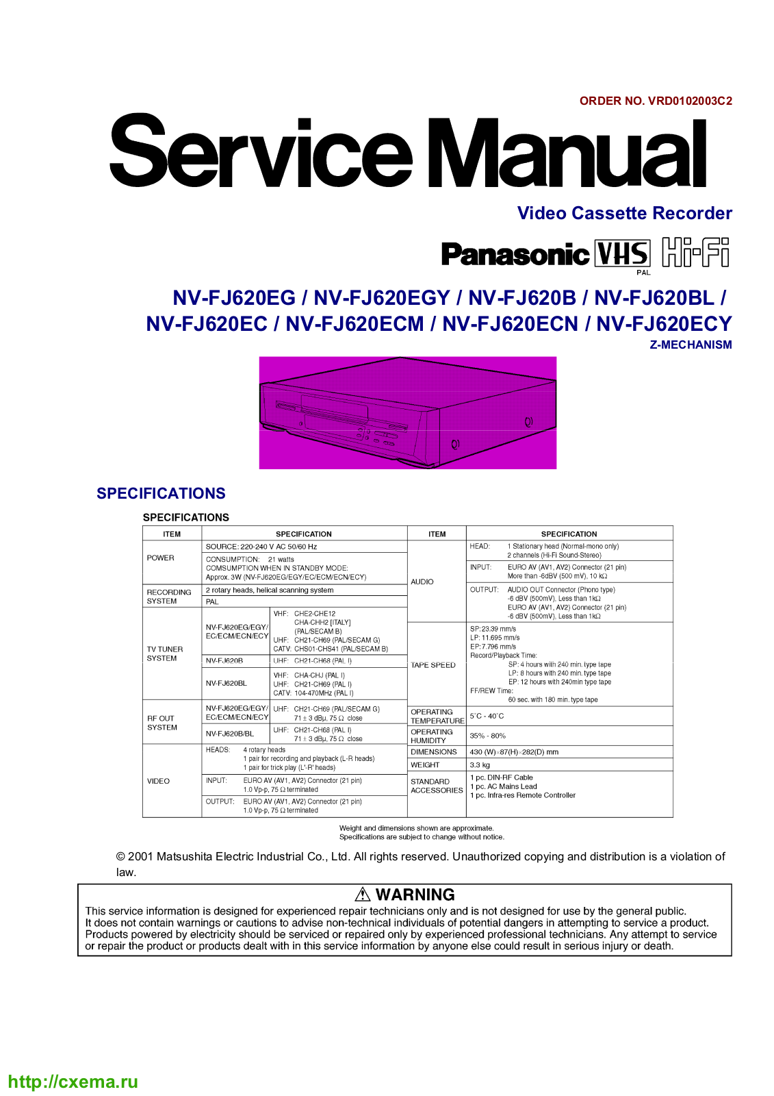 PANASONIC NV-FJ620 Service Manual