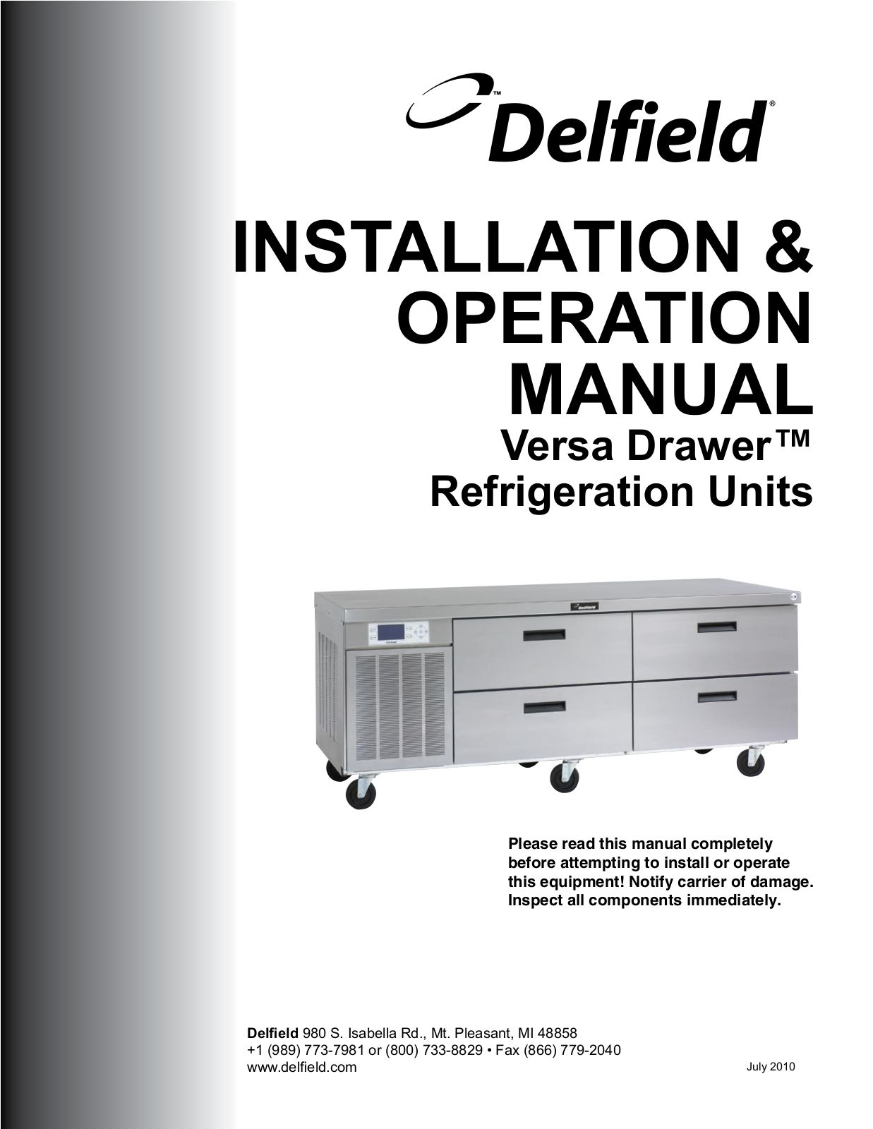 Delfield 18650VDR, 18650VDL, 18682VDR, 18682VDL, F2984VDR Operation Manual