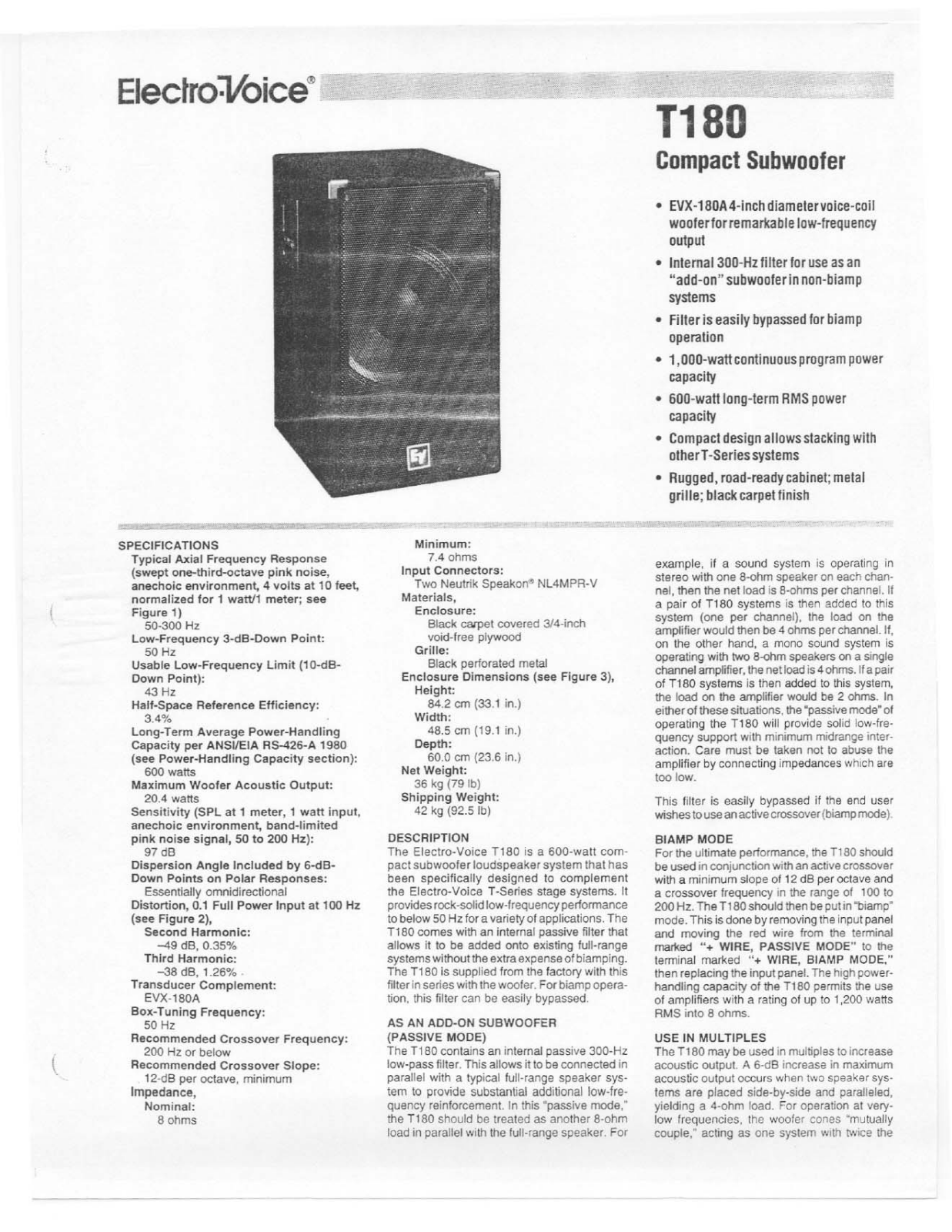 Electro-Voice T180 User Manual