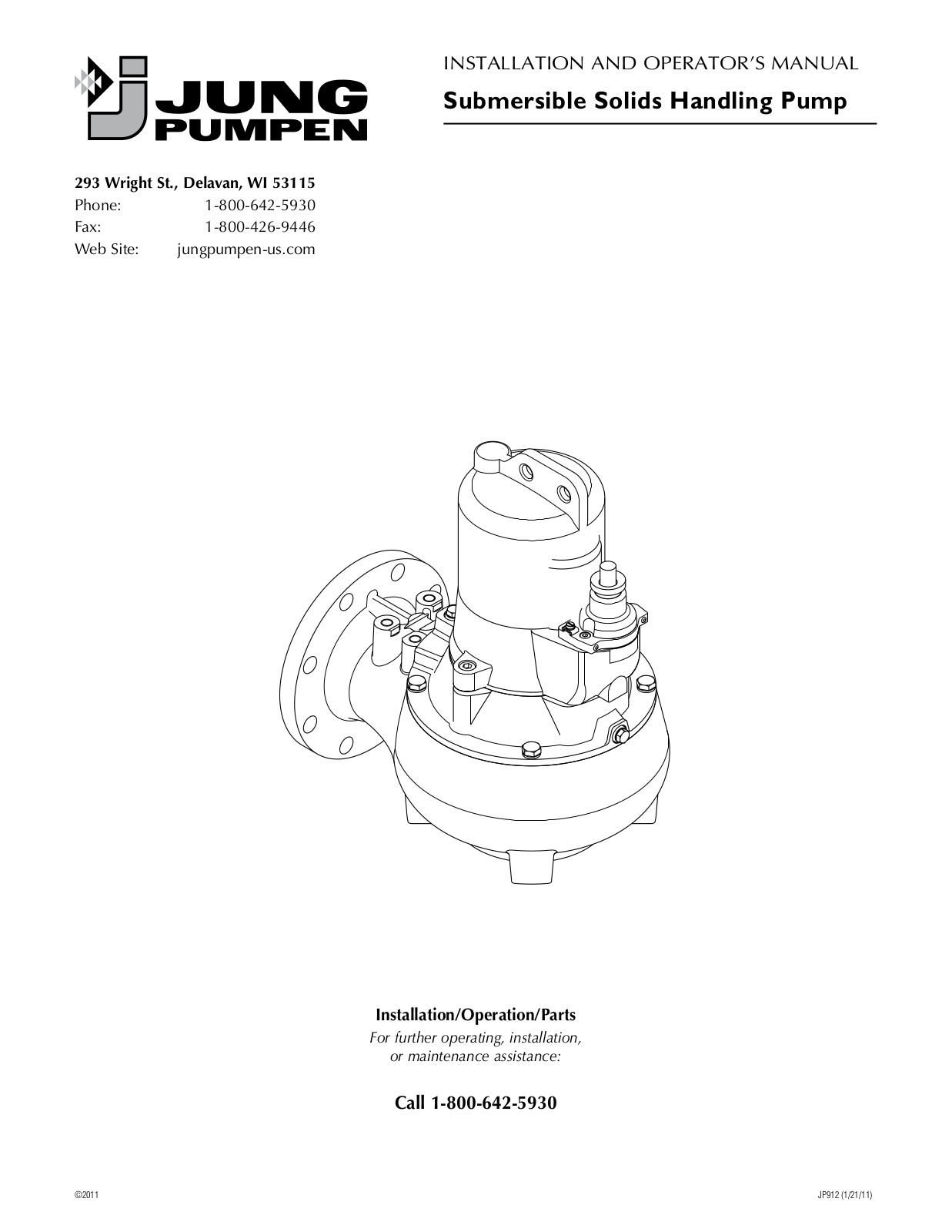 Jung Pumpen V1D-43, V15D-01, V15D-21, V15D-03, V15D-23 Installation And Operator's Manual