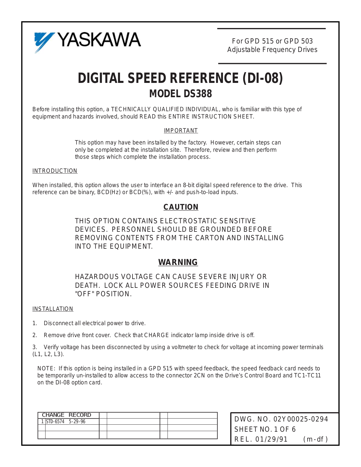 Yaskawa DS388 User Manual