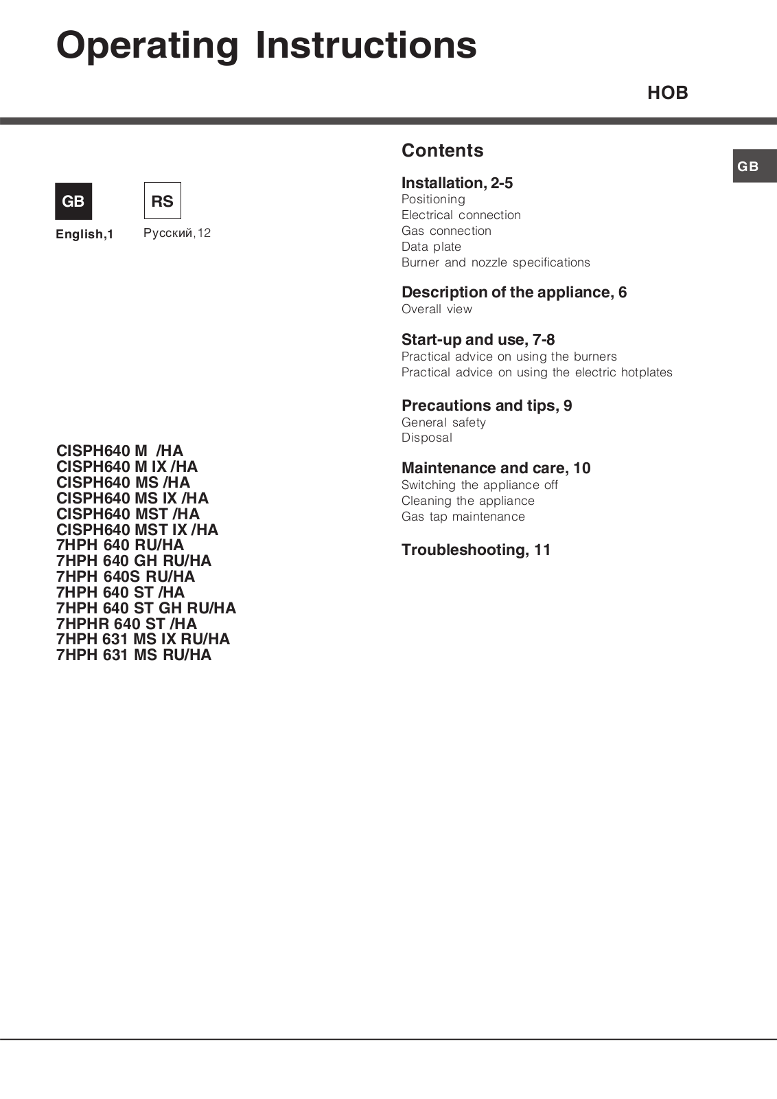 Hotpoint-ariston 7HPH 640 ST User Manual