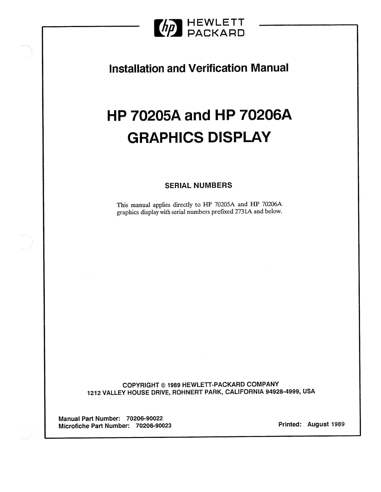 HP (Hewlett-Packard) 70205A, 70206A User Manual