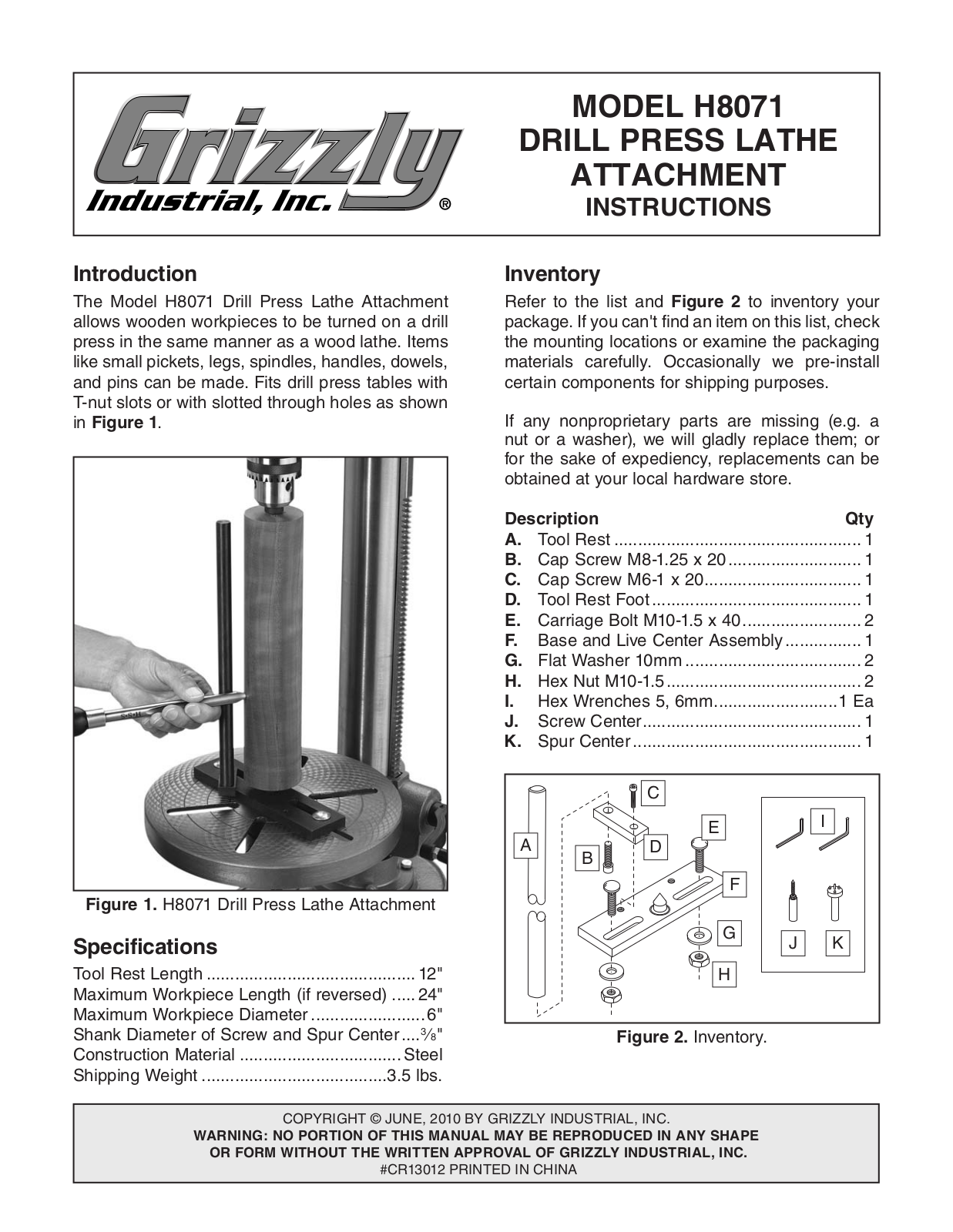 Grizzly H8071 User Manual