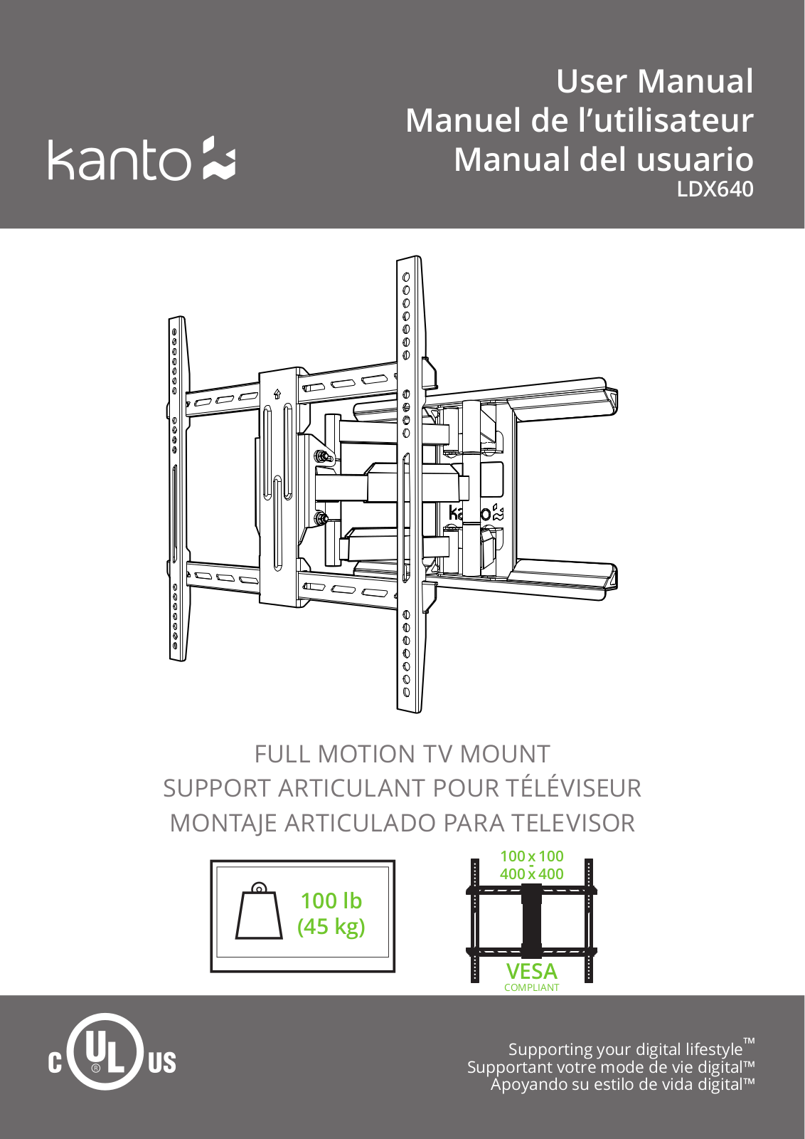 Kanto Full Motion TV Mount LDX640 User Manual