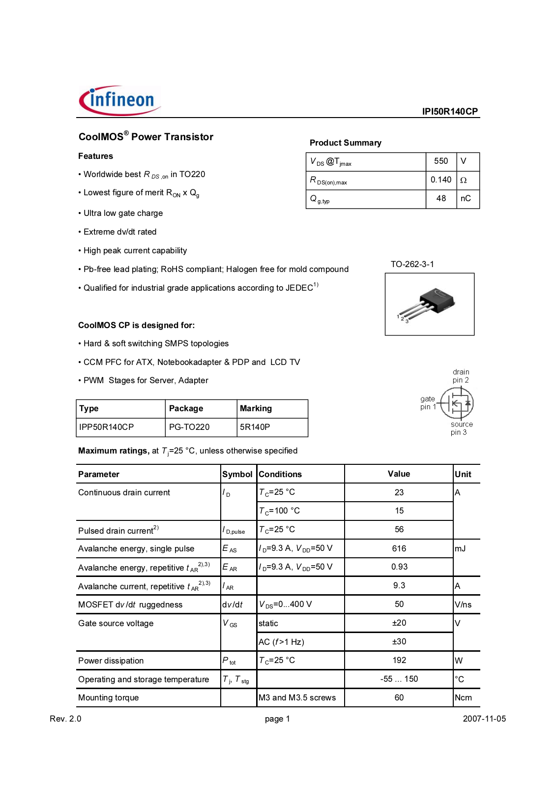 Datasheet ipi50r140cp_rev2[1].0 Datasheet - ManualMachine.com