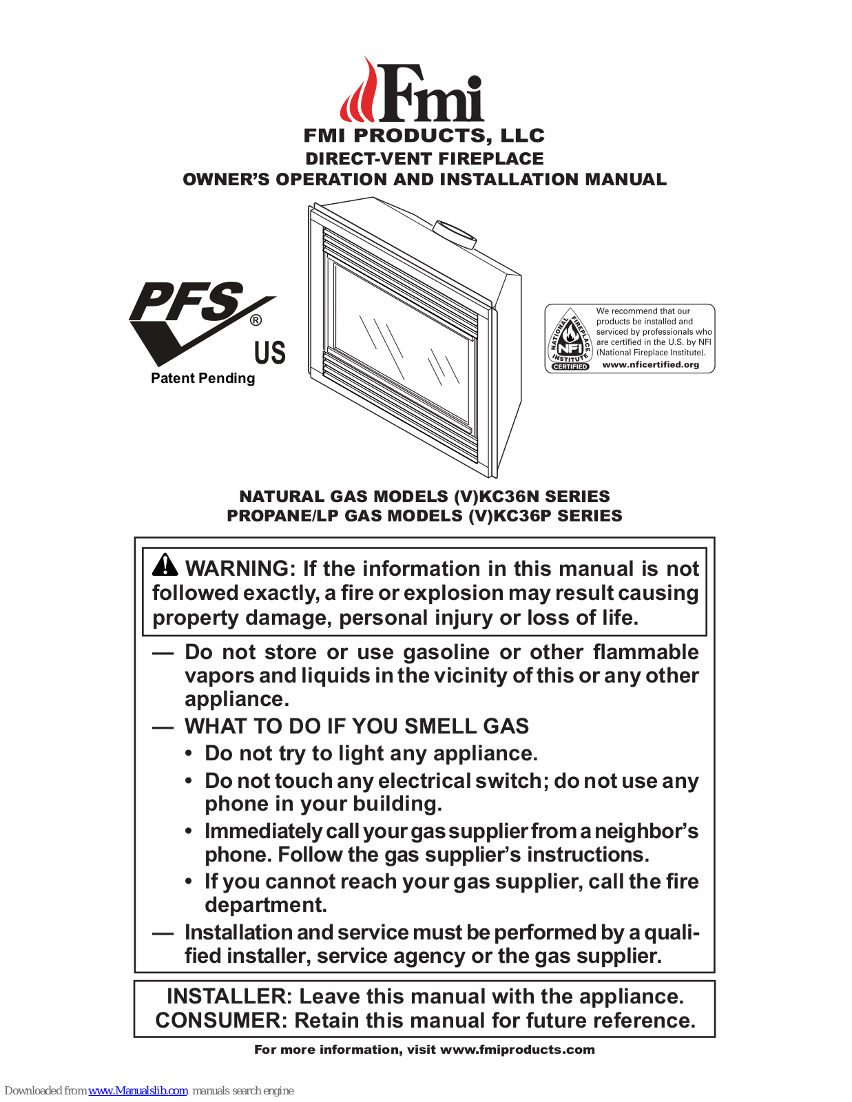 FMI (V)KC36N series, (V)KC36P series Owner's Operation And Installation Manual