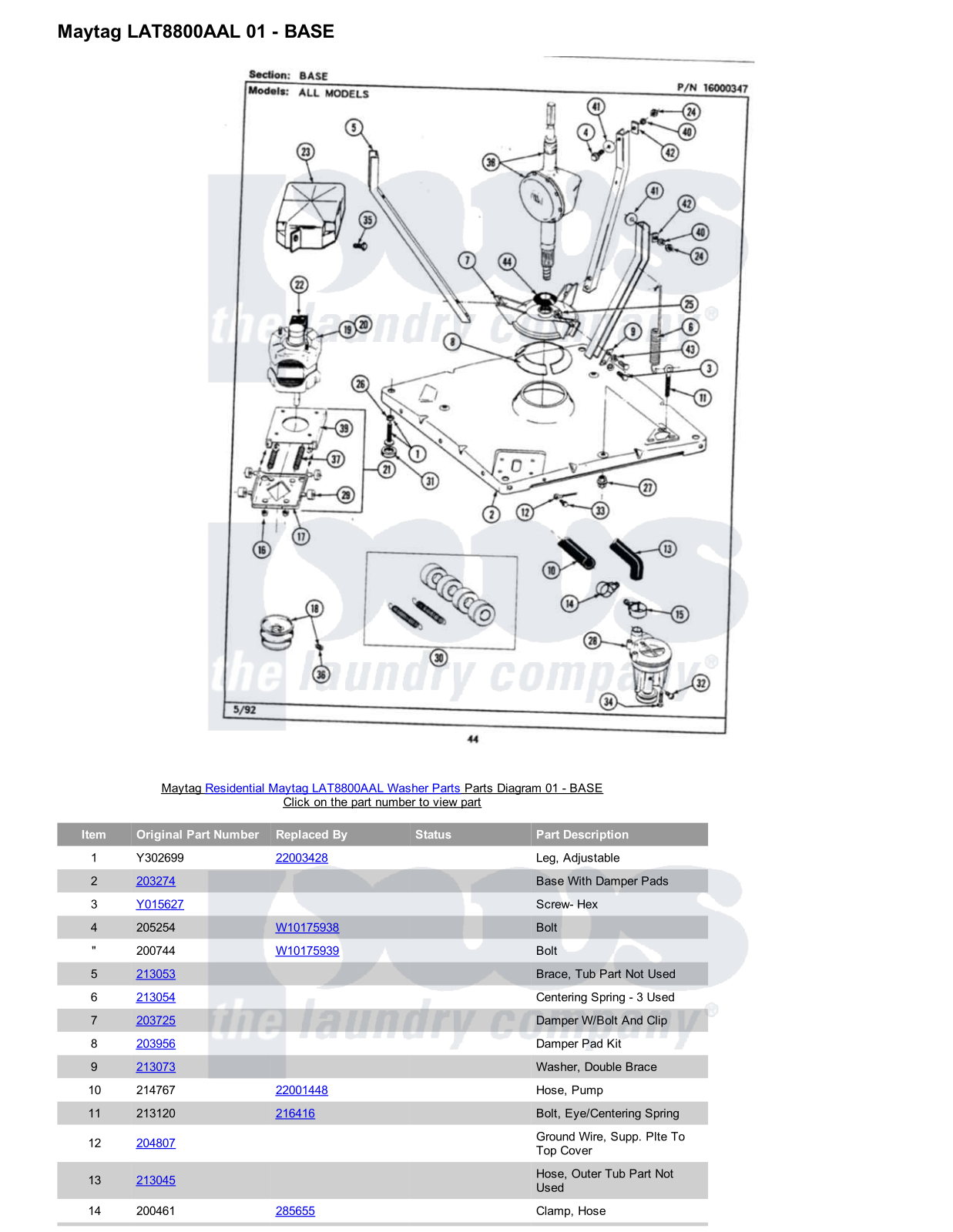 Maytag LAT8800AAL Parts Diagram