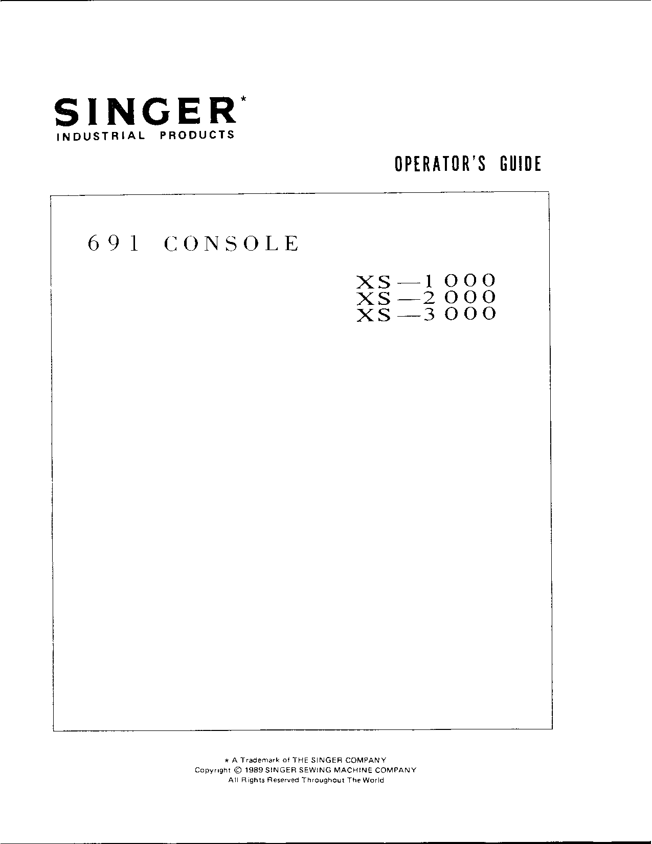 Singer 691CONSOLE, XS1000, XS2000, XS3000 User Manual
