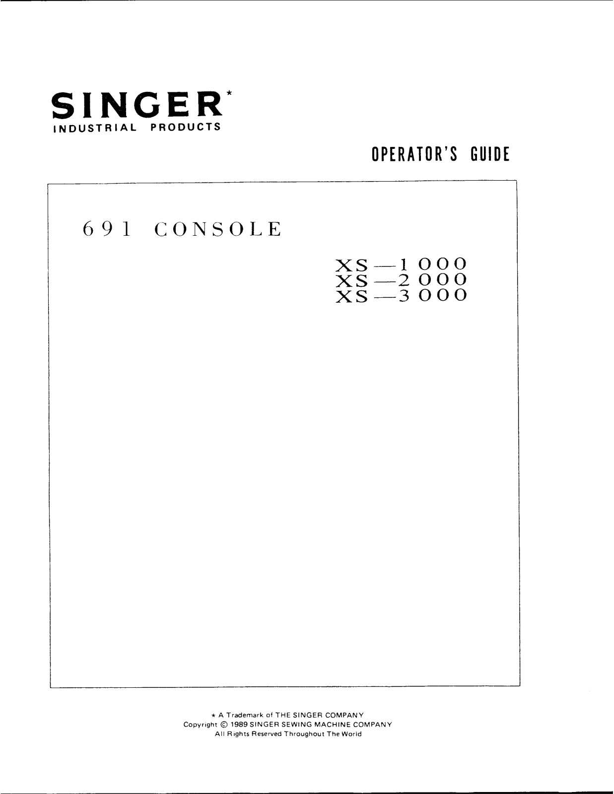 Singer 691CONSOLE, XS1000, XS2000, XS3000 User Manual