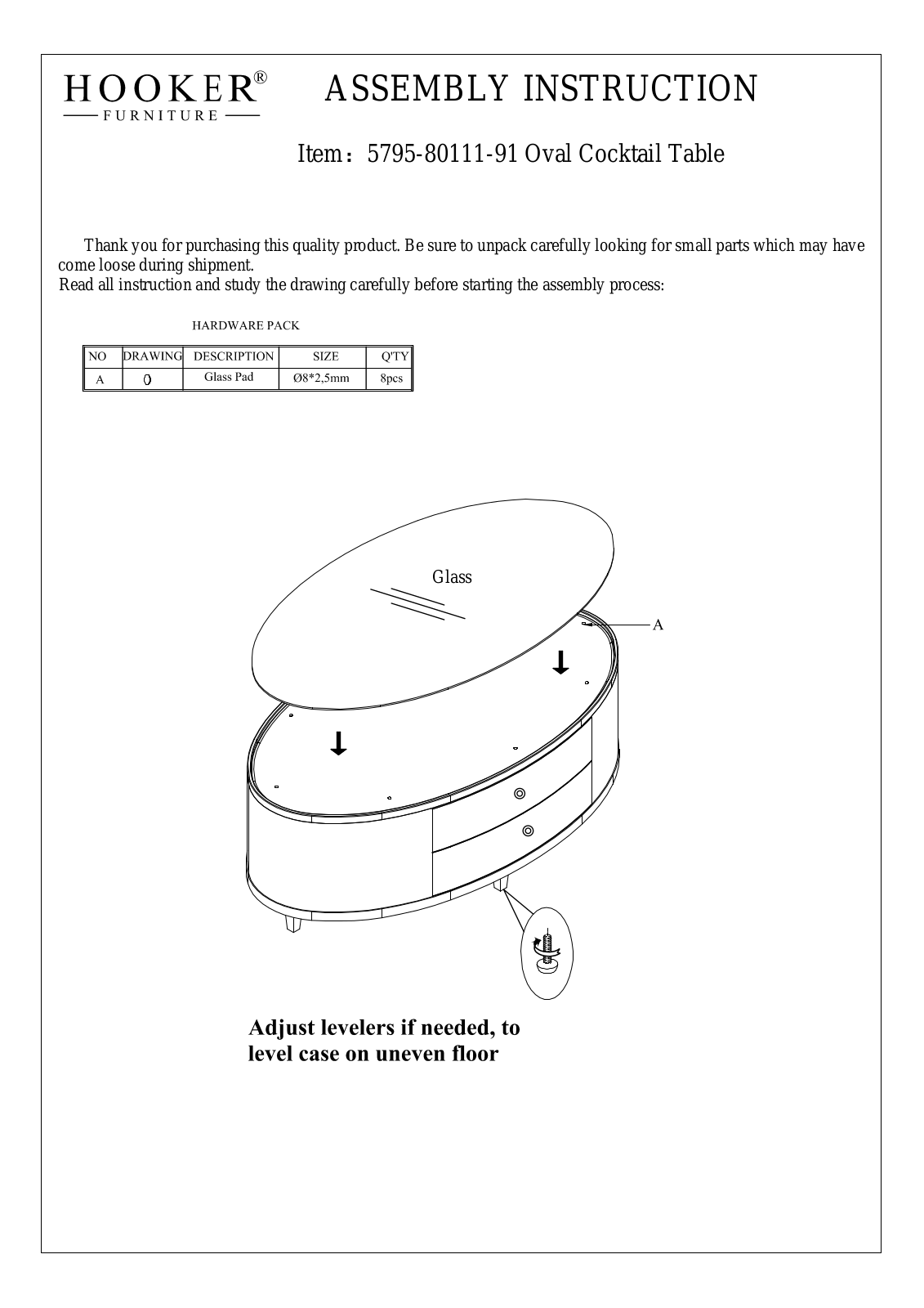 Hooker Furniture 57958011191 Assembly Guide