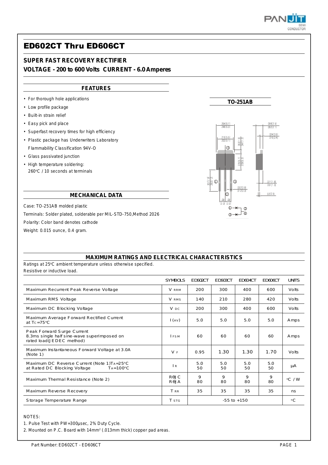 PANJIT ED606CT, ED604CT, ED603CT, ED602CT Datasheet