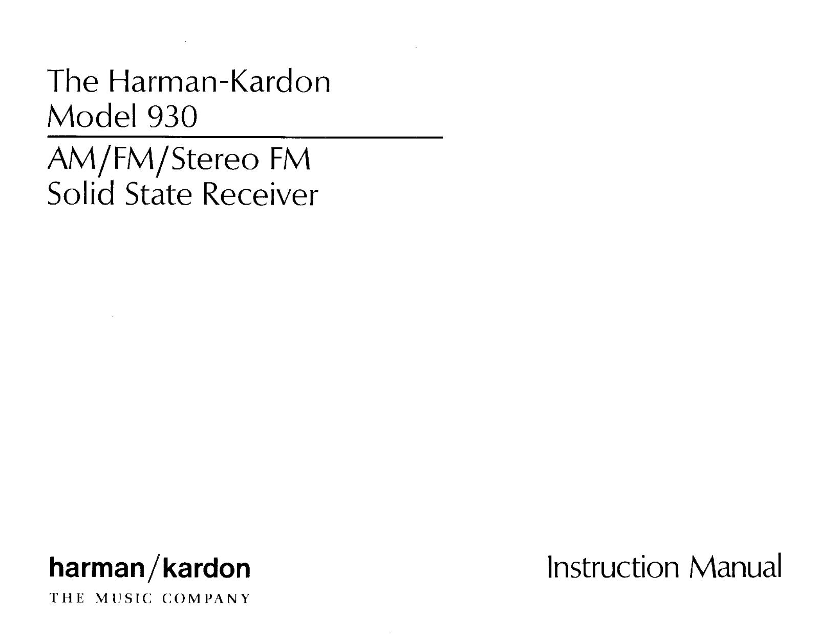 Harman Kardon HK-930, 930 Owners manual