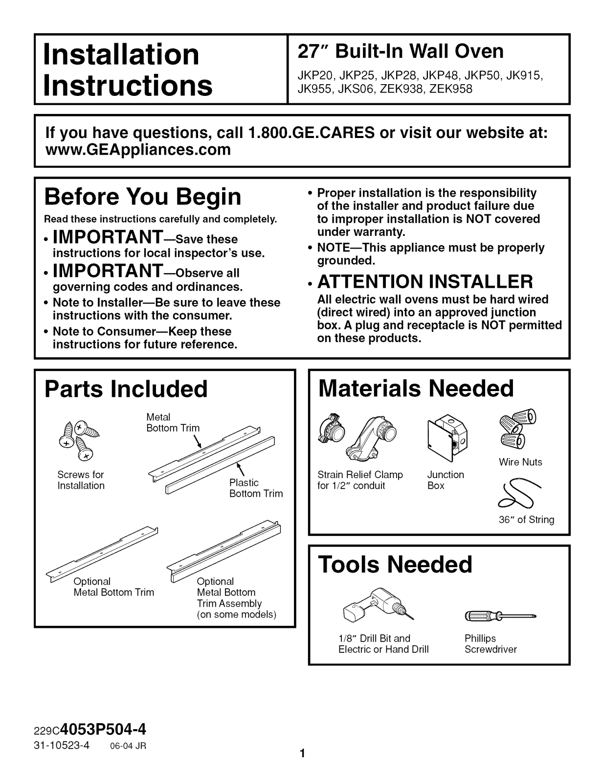 GE JK915BF4BB, JK915BF5BB, JK915BF6BB, JK915CF4CC, JK915CF5CC Installation Guide - ManualMachine.com