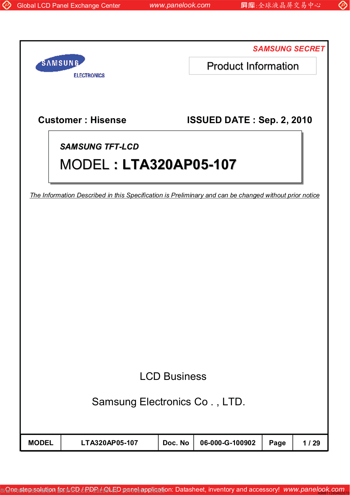 SAMSUNG LTA320AP05-107 Specification