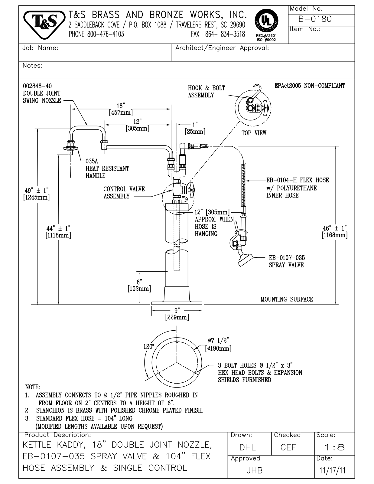 T&S Brass B-0180 User Manual