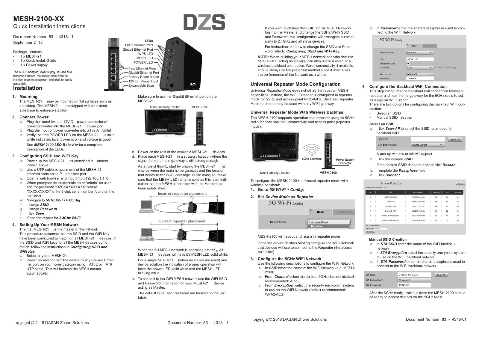 DASAN Zhone Solutions MESH2100 Users Manual