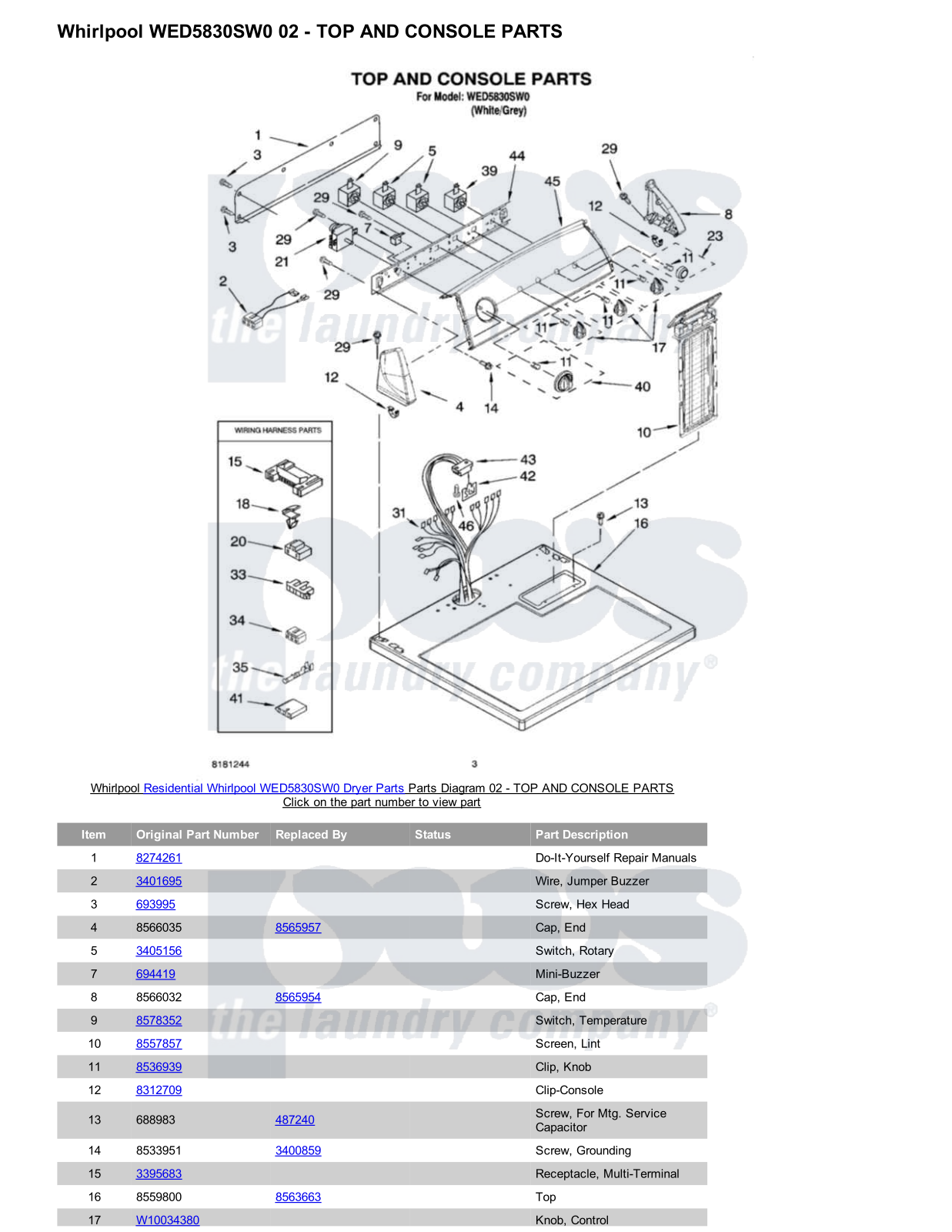 Whirlpool WED5830SW0 Parts Diagram