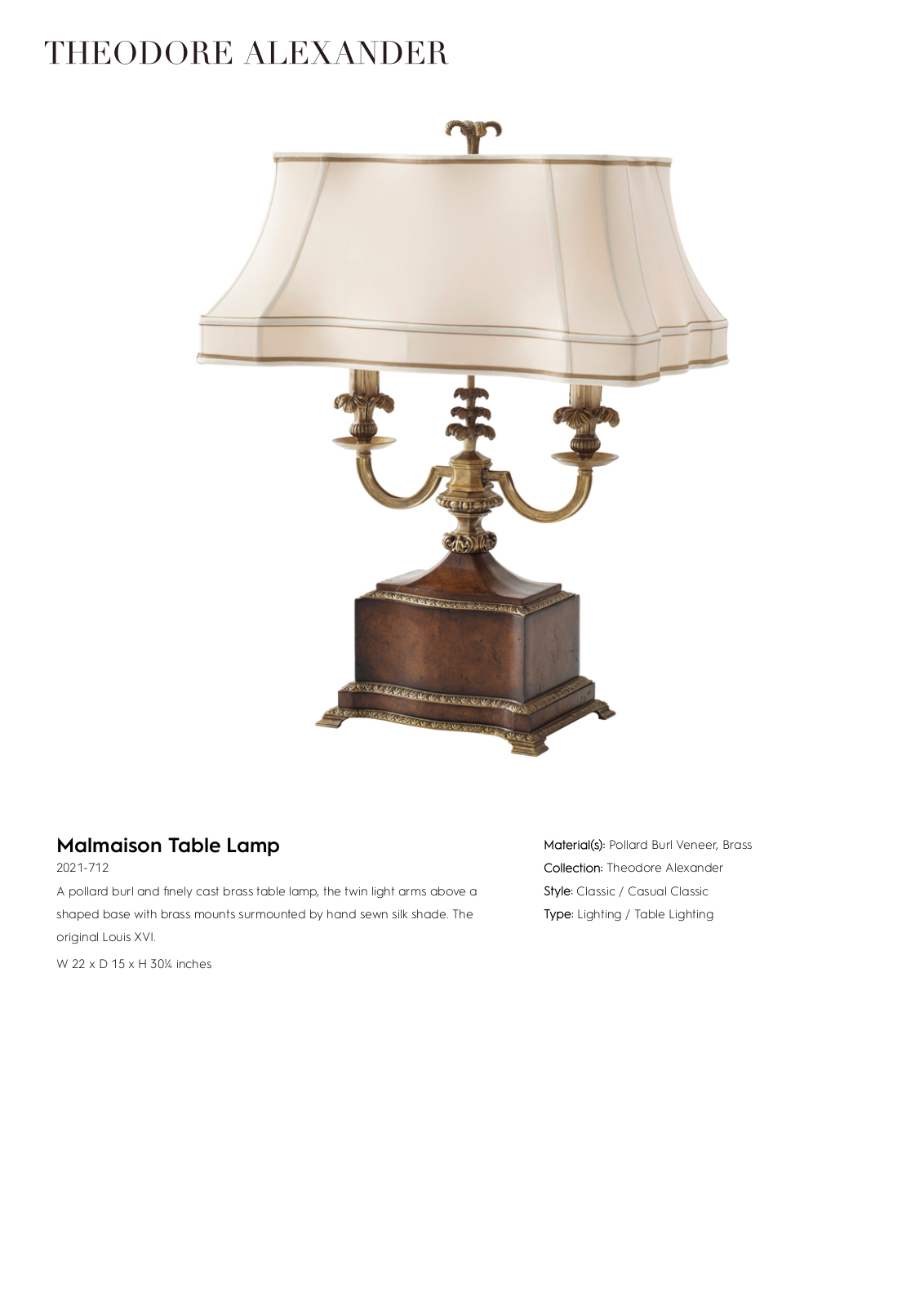 Theodore Alexander FPLJ1672 Specifications - ManualMachine.com