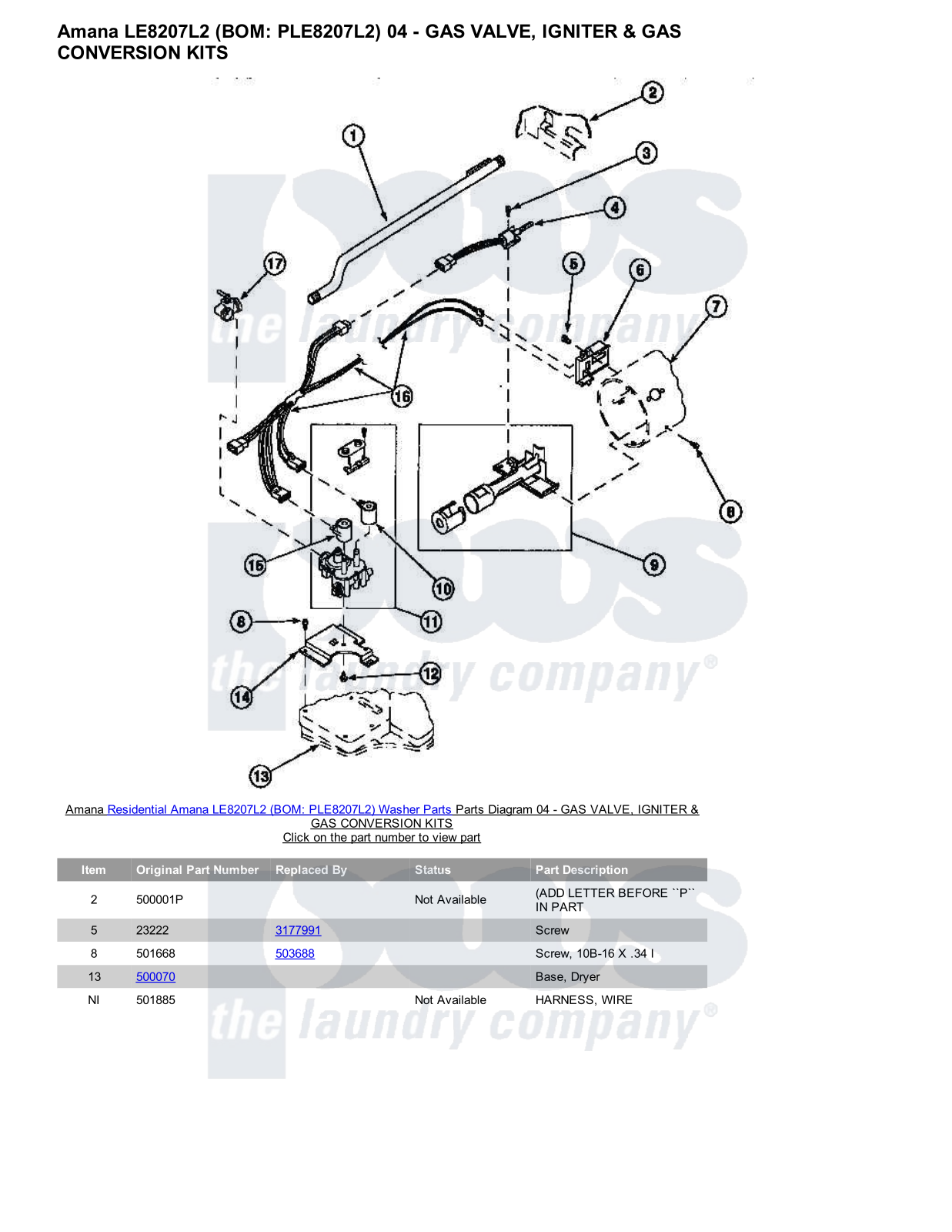 Amana LE8207L2 Parts Diagram